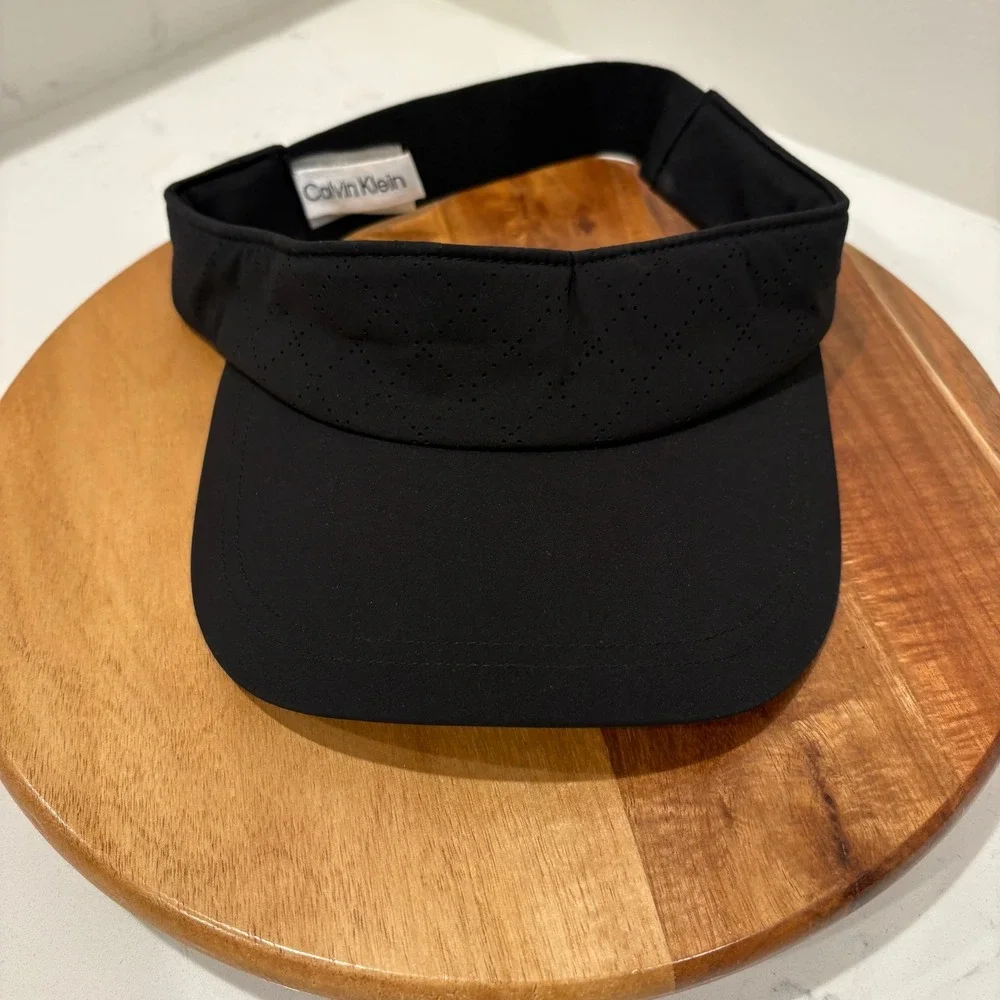 Calvin Klein Visor Women Black Elastic Logo Band Perforated Golf Tennis Hat